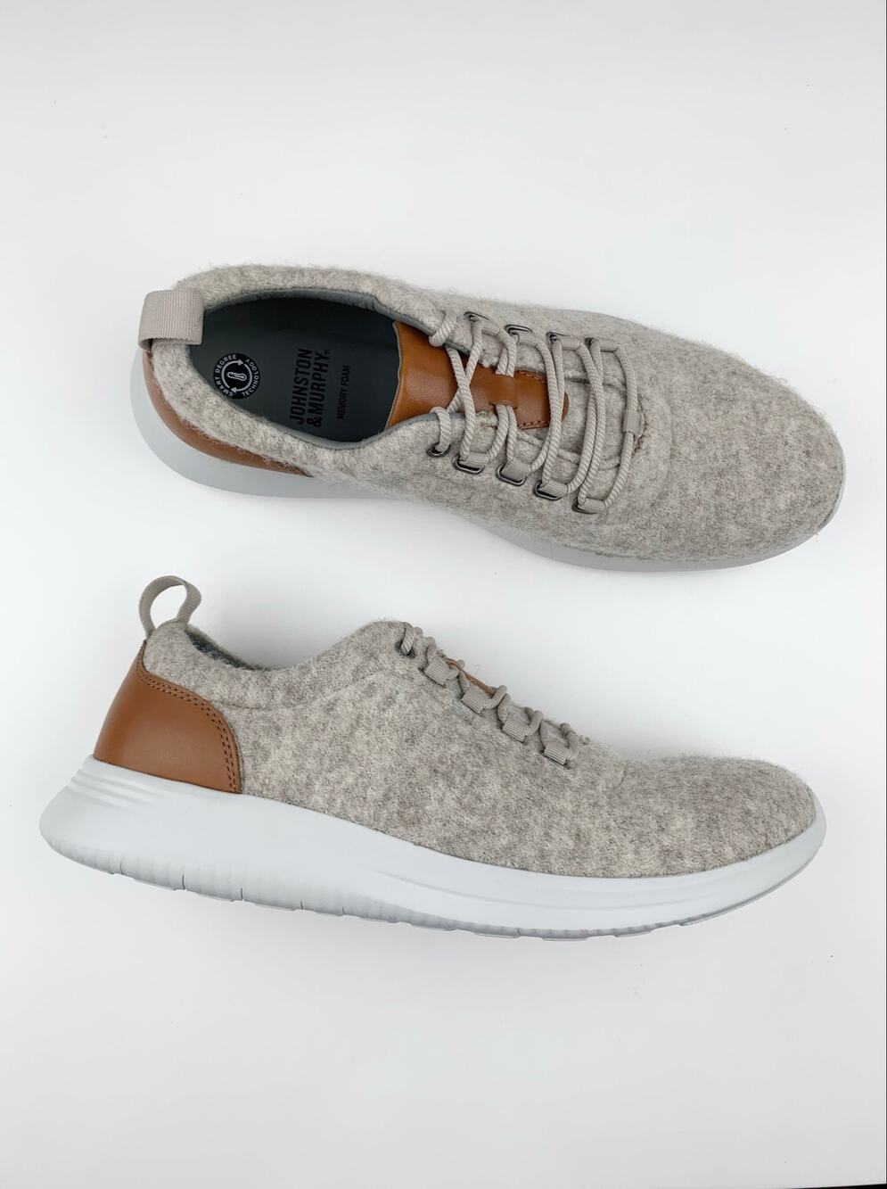 Johnston & Murphy Amherst U-Throat Casual Shoes Beige Wool Blend Sneakers Mens 9